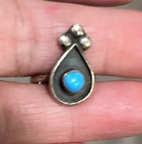 Ring Native Sterling Silver Snake Eye Turquoise Ring 1.3 Gr Navajo~3” - Picture 3 of 5