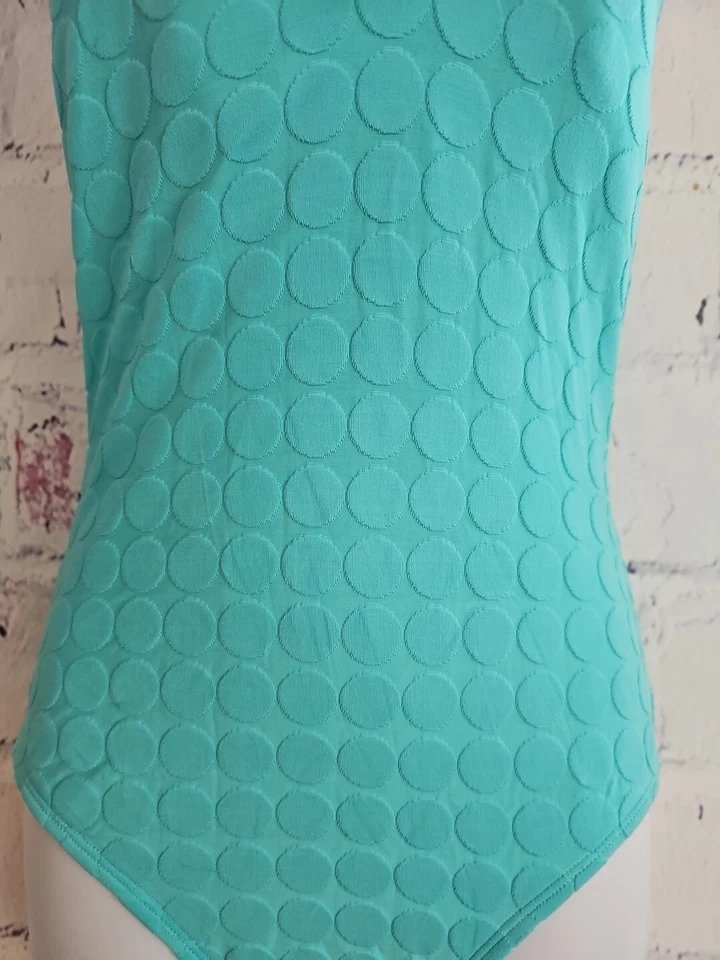 La Blanca Seafoam Green Polka-Dot One Piece Swimsuit Medium Halter Tie Lined - Image 3 of 4