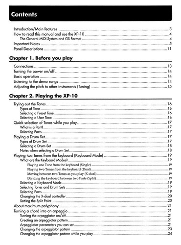 Roland XP-10 Synthesizer OWNER'S MANUAL - Picture 2 of 7