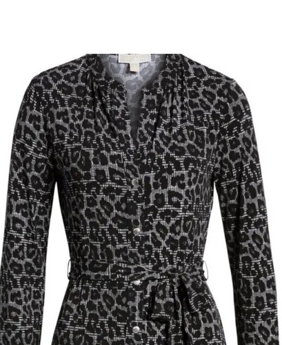 NEW Michael Kors Leopard Houndstooth Black Plaid Snap Belted Shirt Dress L XL 0X - Picture 3 of 18