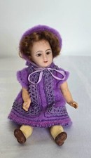 ANTIQUE RARE STYLE ELBOW JOINTED FRENCH MIGNONETTE BISQUE DOLL 6" SET GLASS EYES