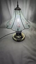 OK Lighting Vtg 16" Touch Table Lamp Multicolored Flowers Curved Bell Shade Desk