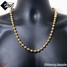 24"MEN's Stainless Steel 8mm Gold Plated Ball Beads Link Chain Necklace GN168