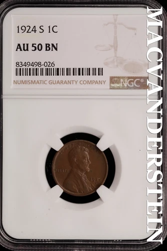 1924-S Lincoln Wheat Cent - NGC AU 50 BN - Scarce  No Reserve  #SLH92