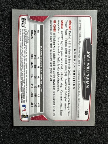 Josh Willingham #180 2013 Bowman Gold cantidad Minnesota Twins - Imagen 2 de 3