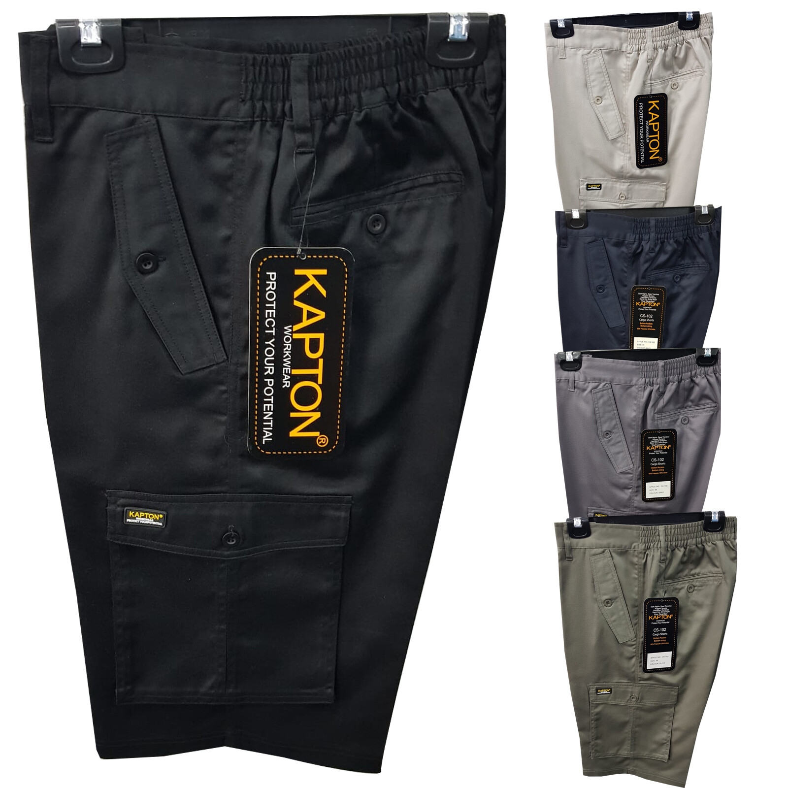 Image 01 - Mens Cargo 6 Pocket Work Short Elasticised Combat Half Pants Tuff Duty Shorts