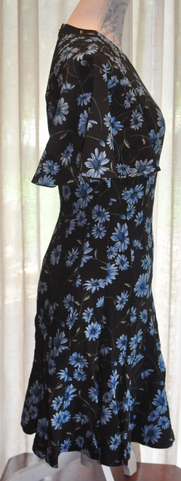 *Michael Kors Collection* Abito nero aderente e svasato stampa floreale blu US2 (UK8)v