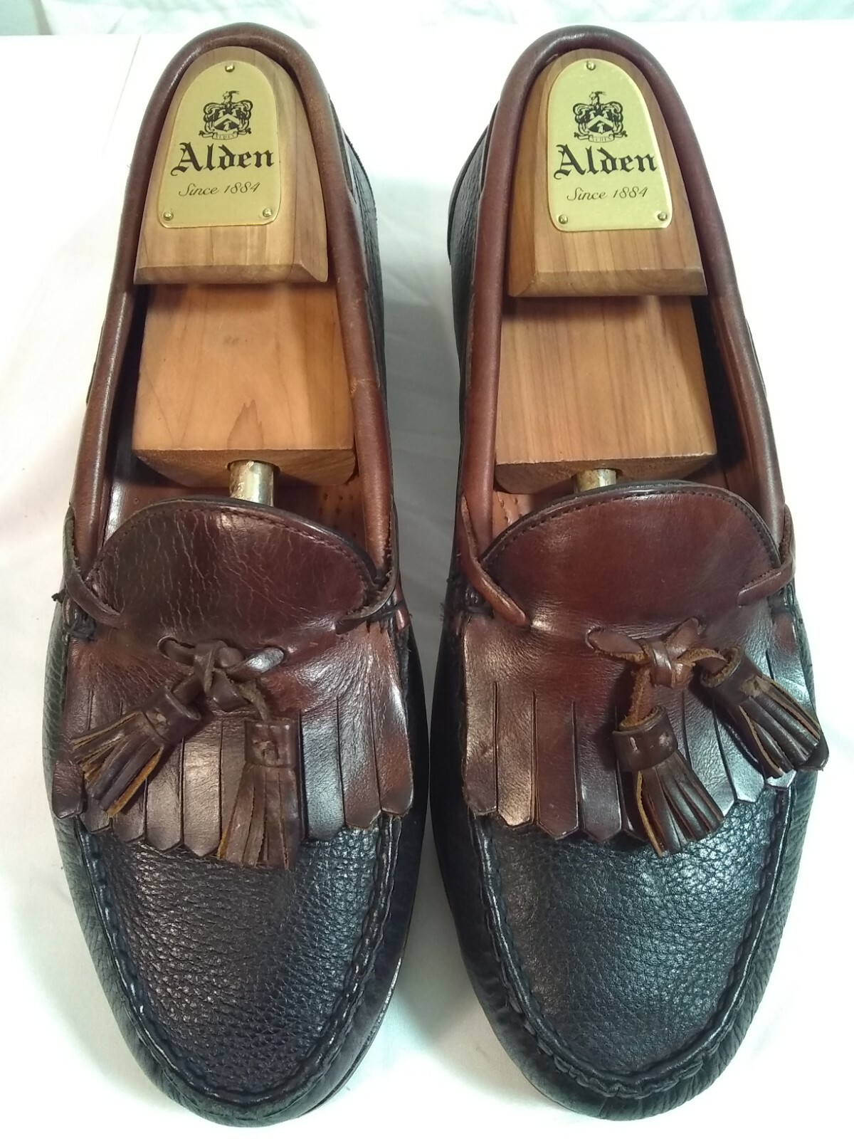 Men's Allen Edmonds Nashua Blk/Brn Leather Tassel Kiltie Moc Loafer Sz