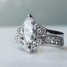 1Ct White Marquise Cut CZ Women's Wedding Ring Set In Solid 925 Sterling Silver