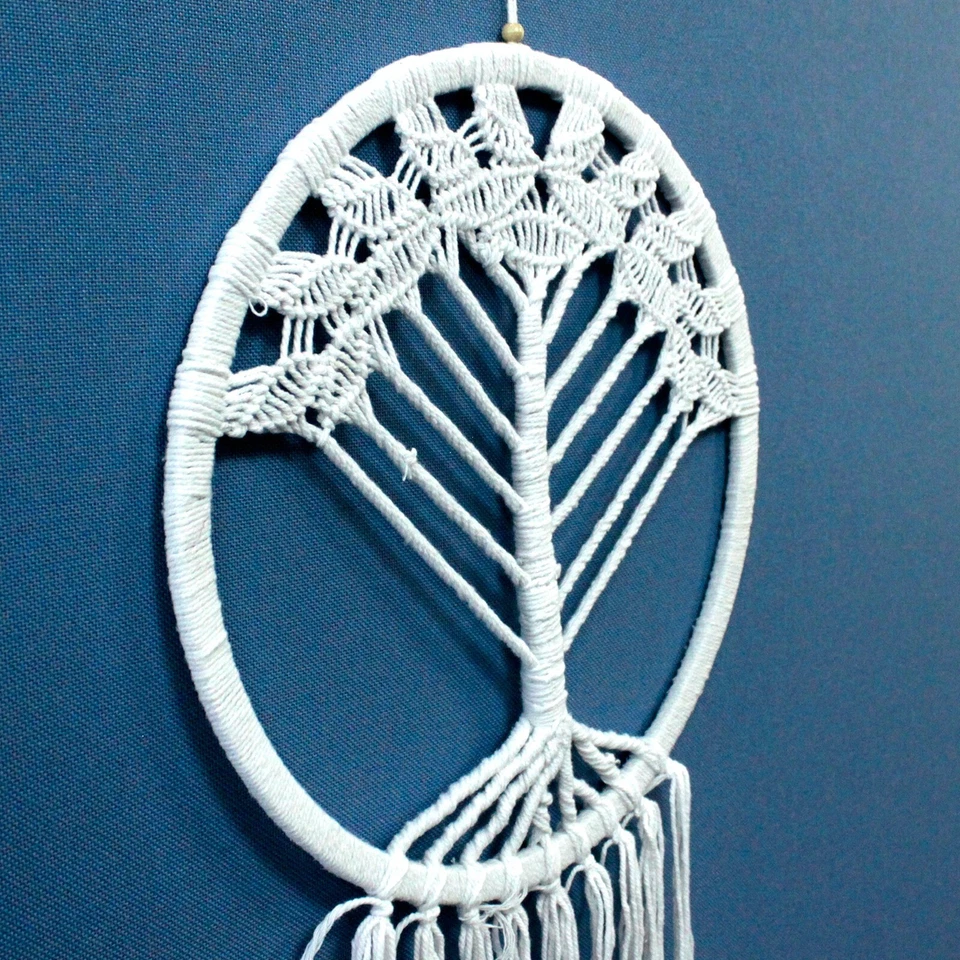 Atrapasueños Grande Blanco Macramé 'Árbol de la Vida' 42cm - Atrapasueños Colgante Foto 3 de 3
