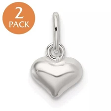 2x Genuine 925 Sterling Silver Small Puffed Heart Love Charm Pendant