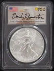 2021 W BURNISHED DAMSTRA SIGNED AMERICAN SILVER EAGLE PCGS SP 70 FIRST STRIKE