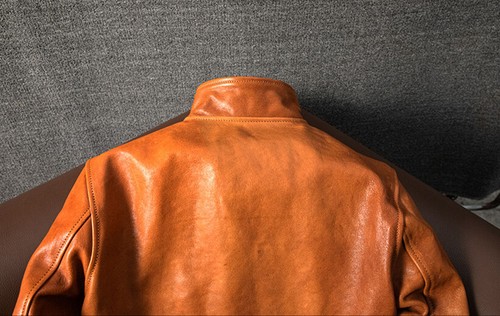 Chaqueta de cuero vintage de piel de cordero estilo Einstein lavado pesado con cuello chal - Imagen 15 de 19