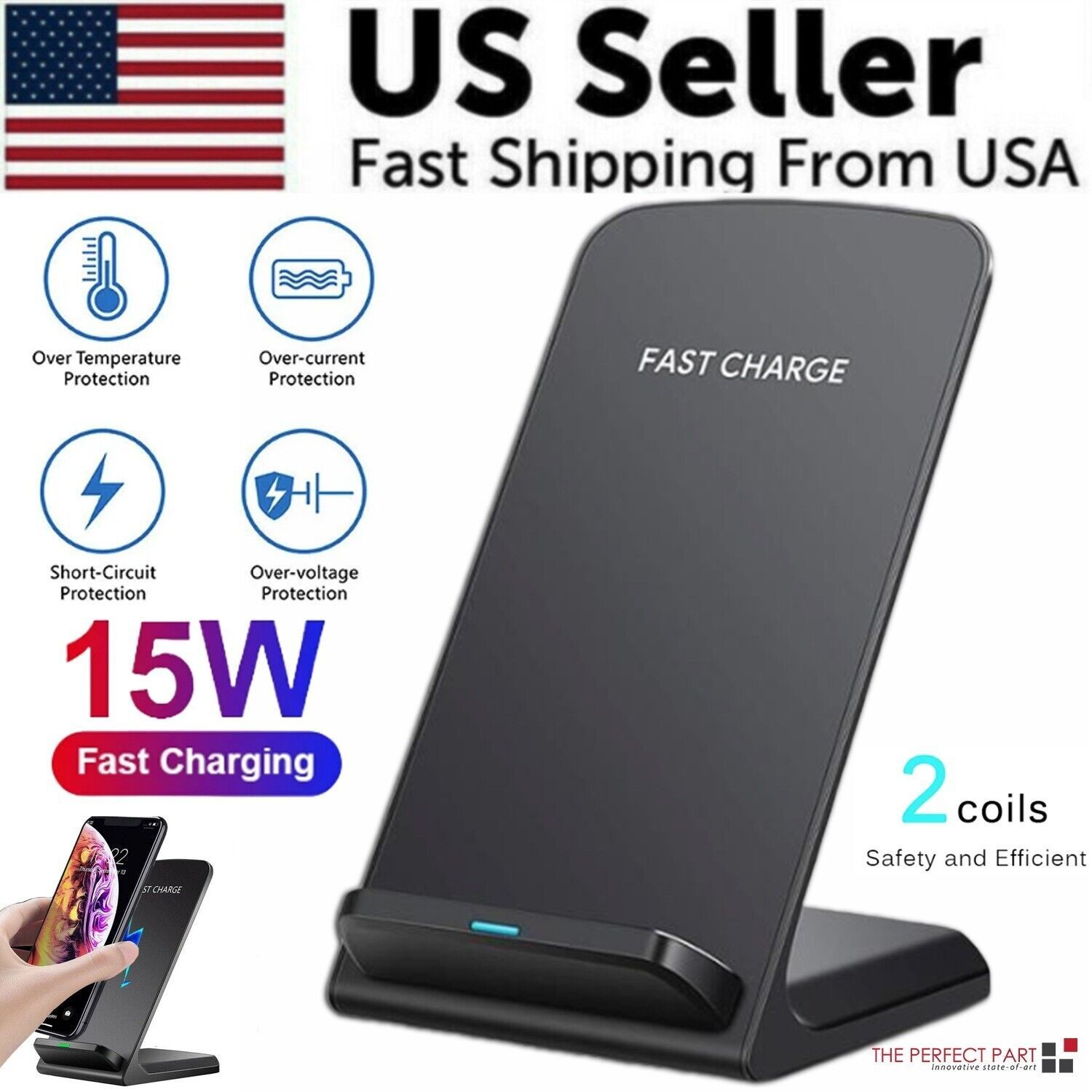 Wireless Charger Pad Stand Dock - Fast Charging for iPhone & Galaxy Phones