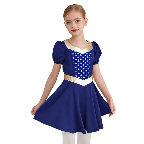 Kids Girls Dancewear Zipper Costume Color Contrast Dress Theme Party Clothes - Picture 36 of 59