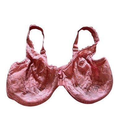 GLAMORISE Pink Floral Lace Front Close Underwire Bra Unlined Adjustable