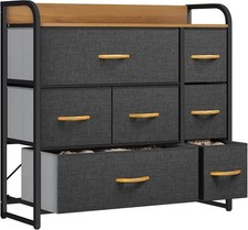 YITAHOME 7-Drawer Fabric Chest of Drawers Storage Unit with Wooden Top, Dark Gre