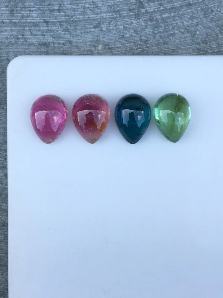 Excellent multi tourmaline well cabochon good quality 4 pieces pear 7.70 carat - Image 3 of 4