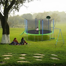 12FT Trampoline with Slide Swings Basketball Hoop Ladder Outdoor Backyard Kids