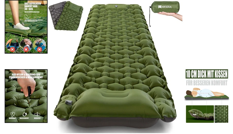 Robuste selbstaufblasbare Schlafmatte mit integriertem Kissen - 200kg Kapazität - Bild 2 von 4