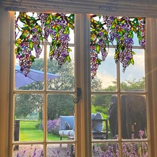 Original Hand Drawn Wisteria Stained Glass Window Border Film, Transparent Stati