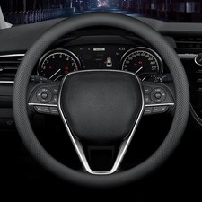 Premium Black Nappa Leather Non Slip Breathable Universal Steering Wheel Cover