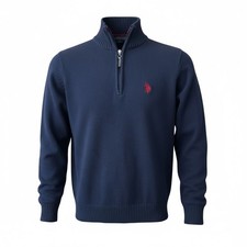 Vintage US Polo Assn Men Sweater Small Blue Pull Over 3/4 Zip Logo Cotton Blend