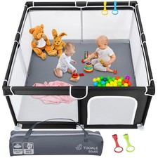 Baby Play Pen - 50x50x27 in, Black - Foldable Portable