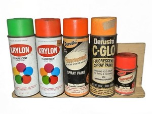Vintage 1960s Krylon /Derusto Fluorescent Spray Paint Cans Lot - Warning Orange