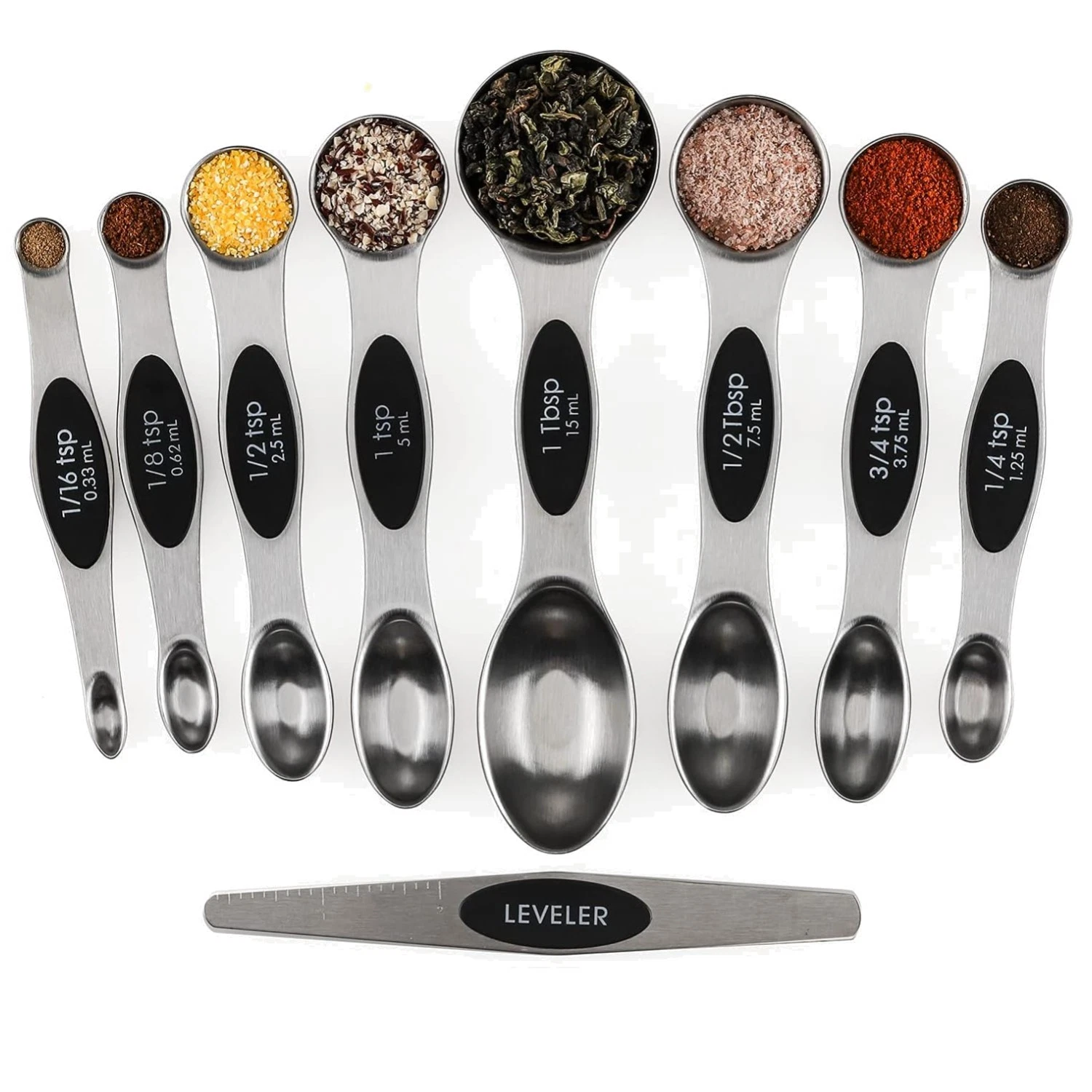 Dual Sided Stackable Spoon Set - 9 Stainless Steel Spoons