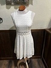 IRIS Lace Overlay Off White Dress, Lined, White Cut-out ~at waist, Size: Jr Med.