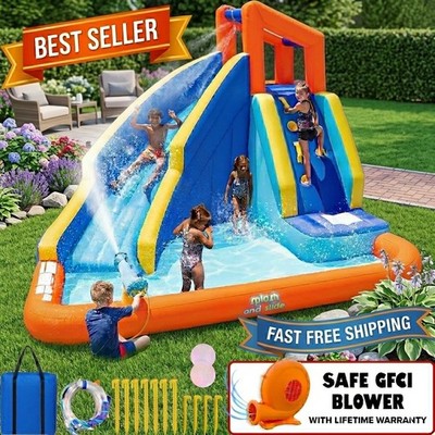 Kids Inflatable Water Park Bounce House With Blower Water Slide Splash Pool
