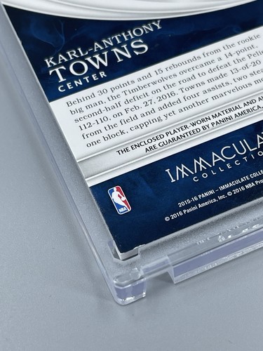 Karl-Anthony Towns 15-16 Panini Immaculate Rookie Patch Auto 01/99 Timberwolves - Zdjęcie 7 z 10