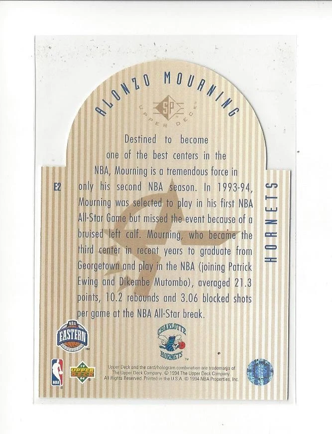 1993-94 Upper Deck SE Die Cut All-Star #E2 Alonzo Mourning Hornets - Image 2 of 2