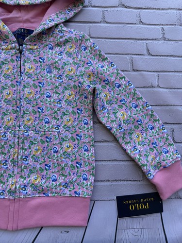 Polo Ralph Lauren Girls Pink Floral French Terry Full-Zip Hoodie Size 4T NWT - Picture 3 of 10