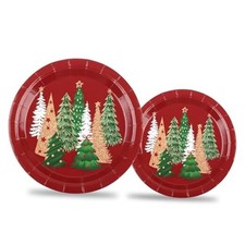 48 Pcs Christmas Tree Paper Plates Red Pine Trees Disposable Party Plate Xmas