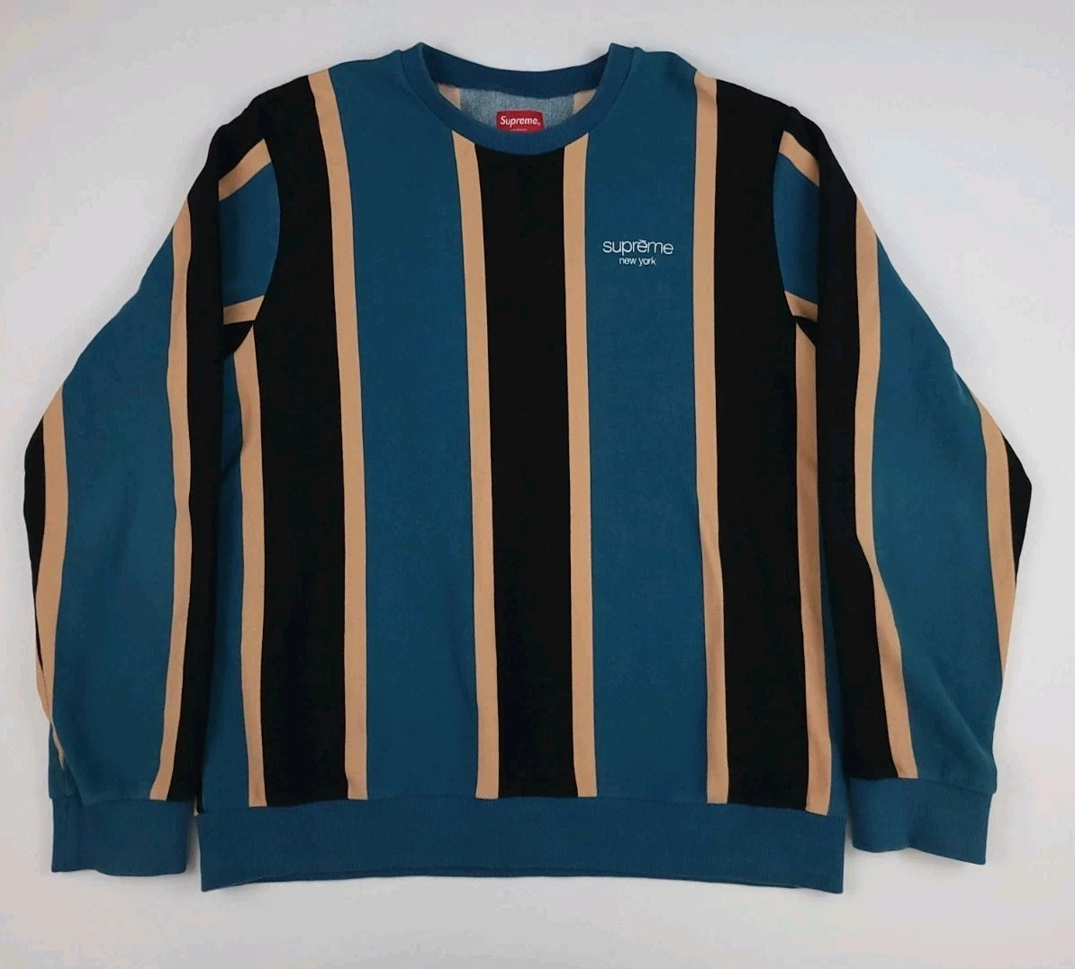 Sweat shirt Supreme Fw17 2017 piqué logo NYC rayé vertical multicolore taille L 
