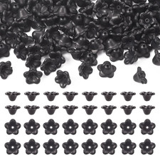 100 Pcs Black Resin Flower Bead Caps 5-Petal Frosted Flower Spacer Beads Floral