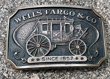 Original Official Vintage 1973 WELLS FARGO  CO STAGECOACH BRASS BELT BUCKLE