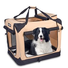 JESPET 3-Door Soft Sided Folding Pet Carrier 36 Inch Beige Crate