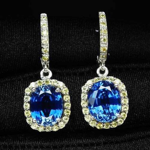 925 Sterling Silver Handmade Lever Back Earrings Royal Blue Sapphire Oval 8.50Ct