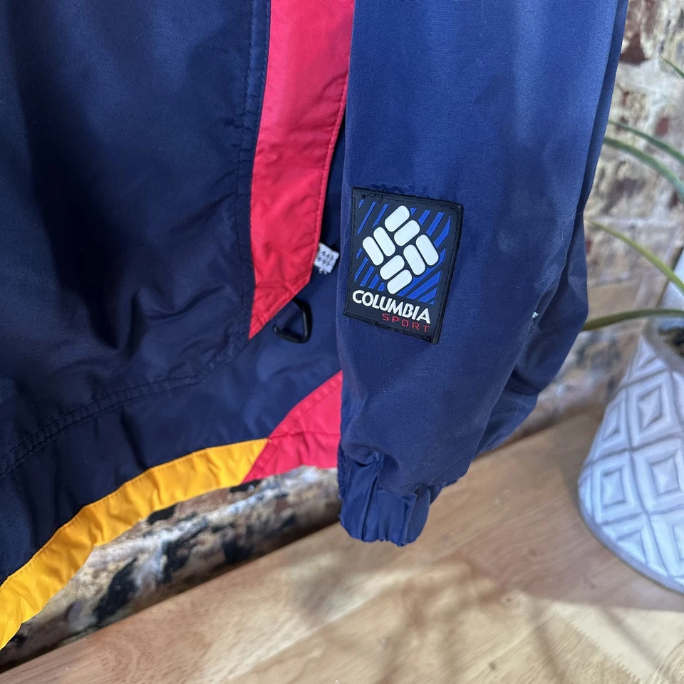 Pullover deportivo Columbia vintage azul marino/rojo chaqueta para hombre grande años 90 esquí con capucha Foto 3 de 4