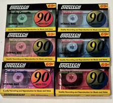 Lot 6 New Sealed Audio Cassettes 90 Minutes Digitech Tapes Normal Bias 1998