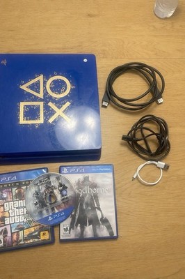 Sony PlayStation 4 PS4 Slim Blue Edition + 3 Games + Controller + Cables Tested