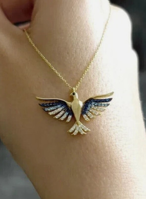 2Ct Round Lab Create Sapphire Women Gorgeous Bird Pendant 14k Yellow Gold Plated