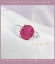 2ct Cushion Natural Red Ruby & Lab Grown Diamond Three Stone Ring 14k Gold