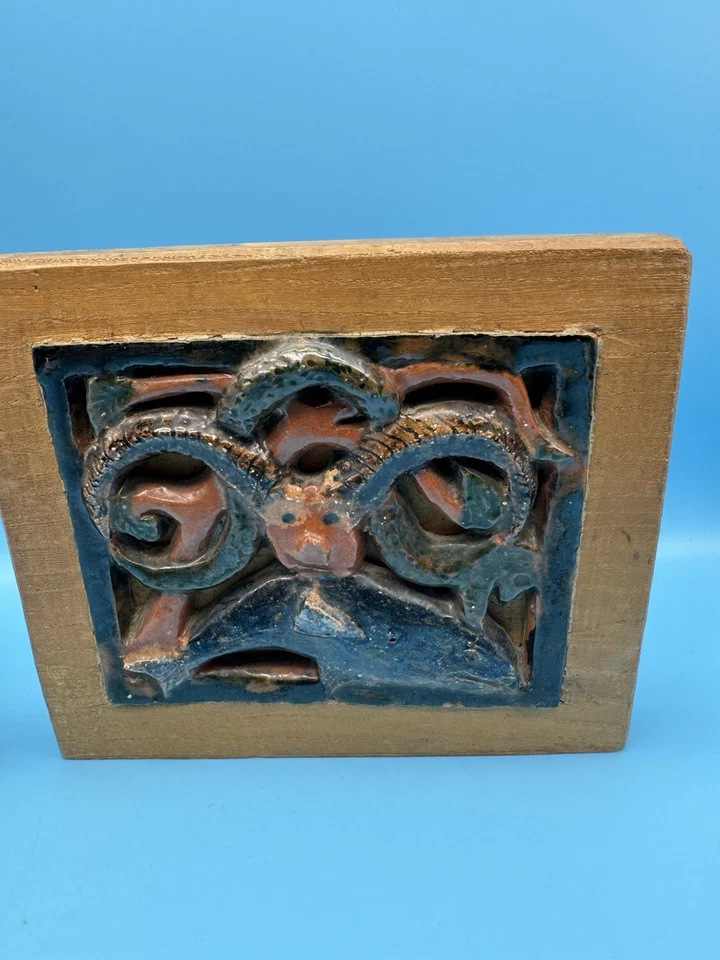 Pair Handmade Wood And Ceramic Ocean Themed Book Ends - Image 3 of 4