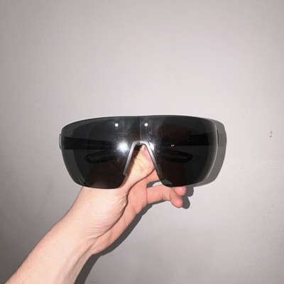 PRADA Men's Oversized Shield Sunglasses Black Plastic Frame & Lens