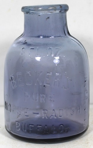 c1900 VASO BOTTIGLIA CIBO VIOLA BLUASH - BECKER'S PURE HORSE - RAVANELLO BUFALO