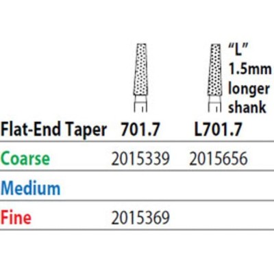 FG 701.7 Fine Diamond Bur Flat-End Taper 5 Pk Dental Instrument